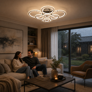 LED csillár távirányítóval és kristály NOVA ROTONDA RGB, 8 kör, hideg/meleg/semleges fény, szabályozható, fényes króm