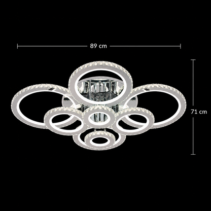 LED csillár távirányítóval és kristály NOVA ROTONDA RGB, 8 kör, hideg/meleg/semleges fény, szabályozható, fényes króm