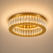 LED csillár távirányítóval és kristály VERTUS 31W, 50cm, Kör, Hideg/Meleg/Semleges fény, Szabályozható, Arany