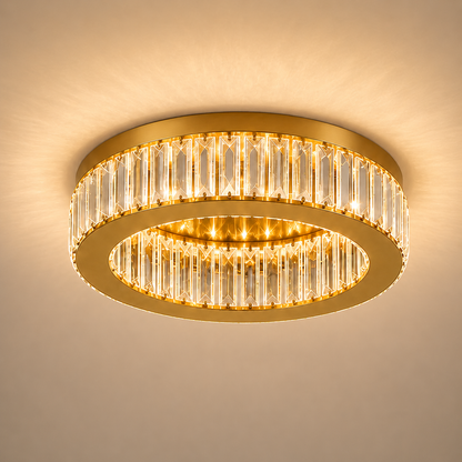LED csillár távirányítóval és kristály VERTUS 31W, 50cm, Kör, Hideg/Meleg/Semleges fény, Szabályozható, Arany