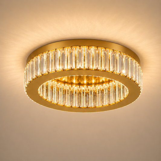 LED csillár távirányítóval és kristály VERTUS 31W, 50cm, Kör, Hideg/Meleg/Semleges fény, Szabályozható, Arany