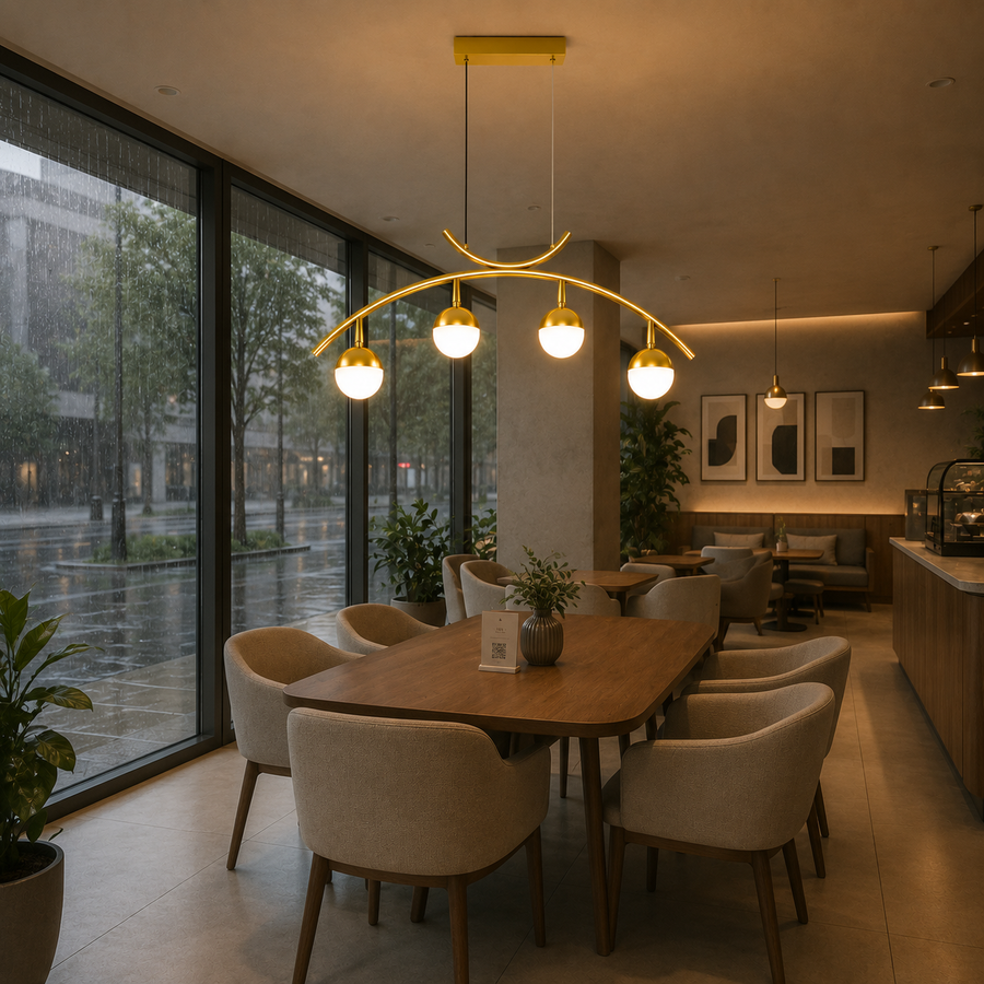 LED függő csillár PAAMIUT 34W, 4 fényforrás, Hideg/Meleg/Semleges fény, Arany, Állítható magasságú