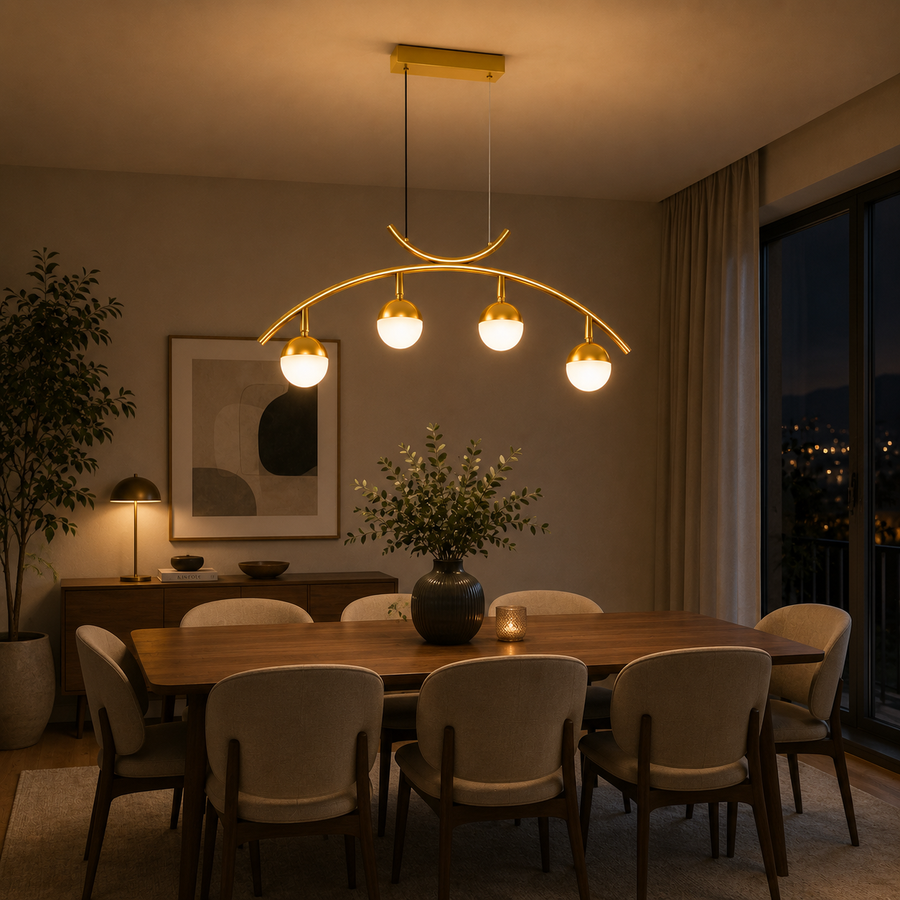 LED függő csillár PAAMIUT 34W, 4 fényforrás, Hideg/Meleg/Semleges fény, Arany, Állítható magasságú