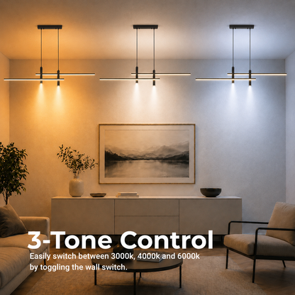 Függesztett LED csillár RINA 50W, Lineáris, Hideg/Meleg/Semleges fény, Fekete, Állítható magasságú