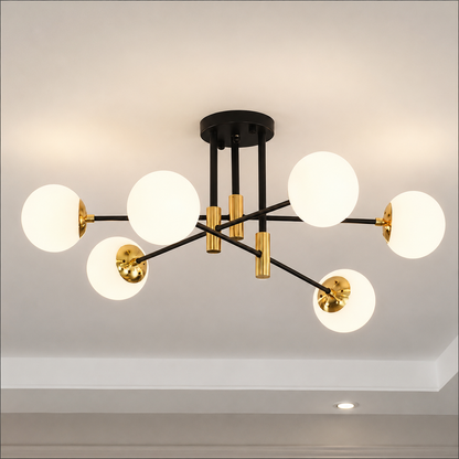 Kerek fehér gömbcsillár, PENTHOUSE Lounge, 6xE27, fekete / arany, fém