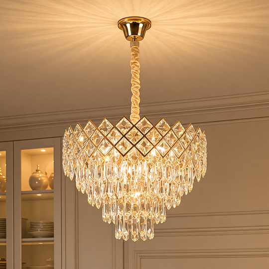 Kristály csillár VECTORIA Magno 8xE14, átmérő 58 cm, arany, állítható magasságú, fém és kristály