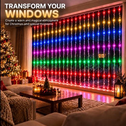 Eső típusú karácsonyi telepítés, sokszínű fény, 300 x 300 cm, 320 LED