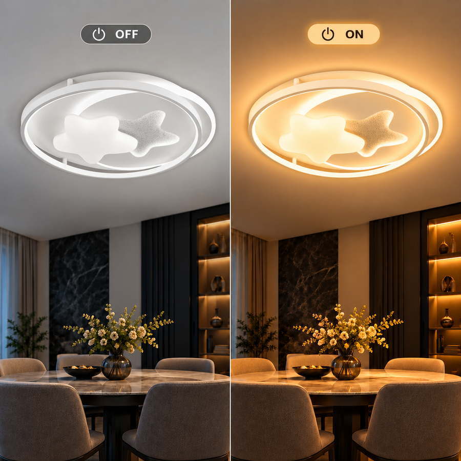 LED csillár távirányítóval ISTARAVSHAN, Mennyei testek alakja, 87 W, Hideg/Meleg/Semleges fény, Szabályozható, Fehér