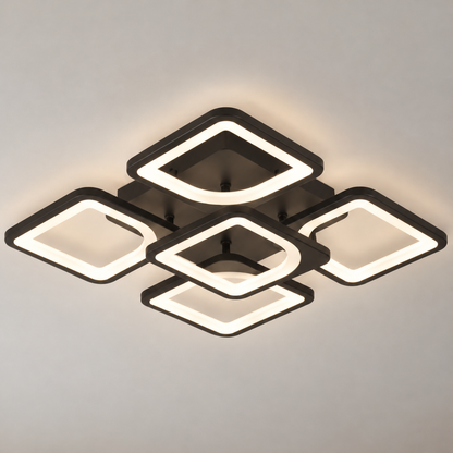 LED csillár távirányítóval ZOE 65W, 5 négyzet, hideg/meleg/semleges fény, szabályozható, fekete