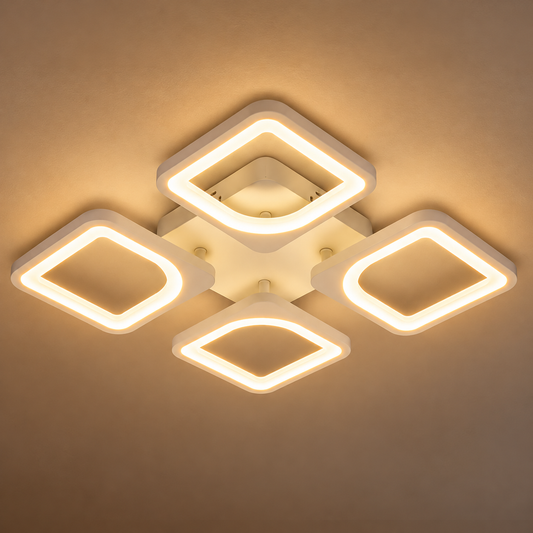 LED csillár távirányítóval ZOE 53W, 4 négyzet, hideg/meleg/semleges fény, szabályozható, fehér