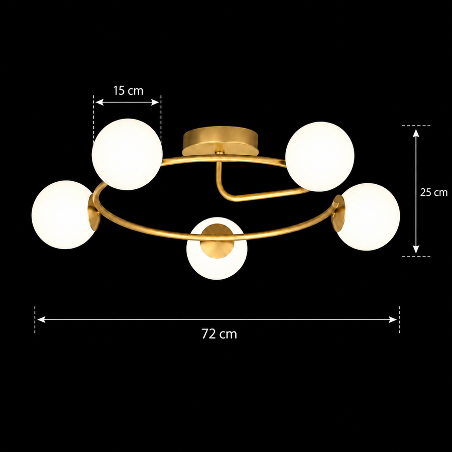 LED és kristály csillár ORBIT, 72cm, 5xE27, Globes, Gold