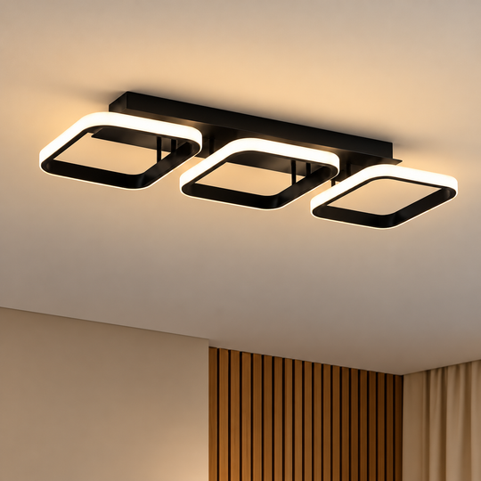 LED csillár VERTEX 34W, 3 négyzet, lineáris, hideg/meleg/semleges fény, fekete