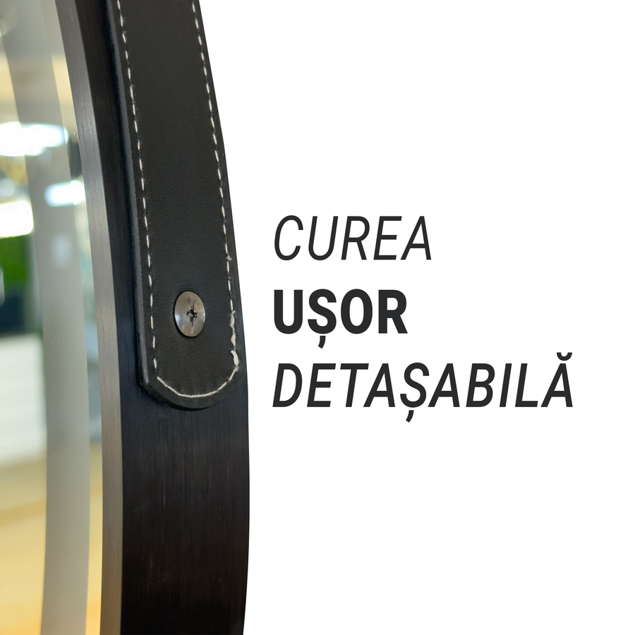 Kerek LED -tükör, 60 cm, Celeste Majesti Noir EleVe Motionglow Marcello, Szabadságrendszer, óra és hőmérő, Dimable