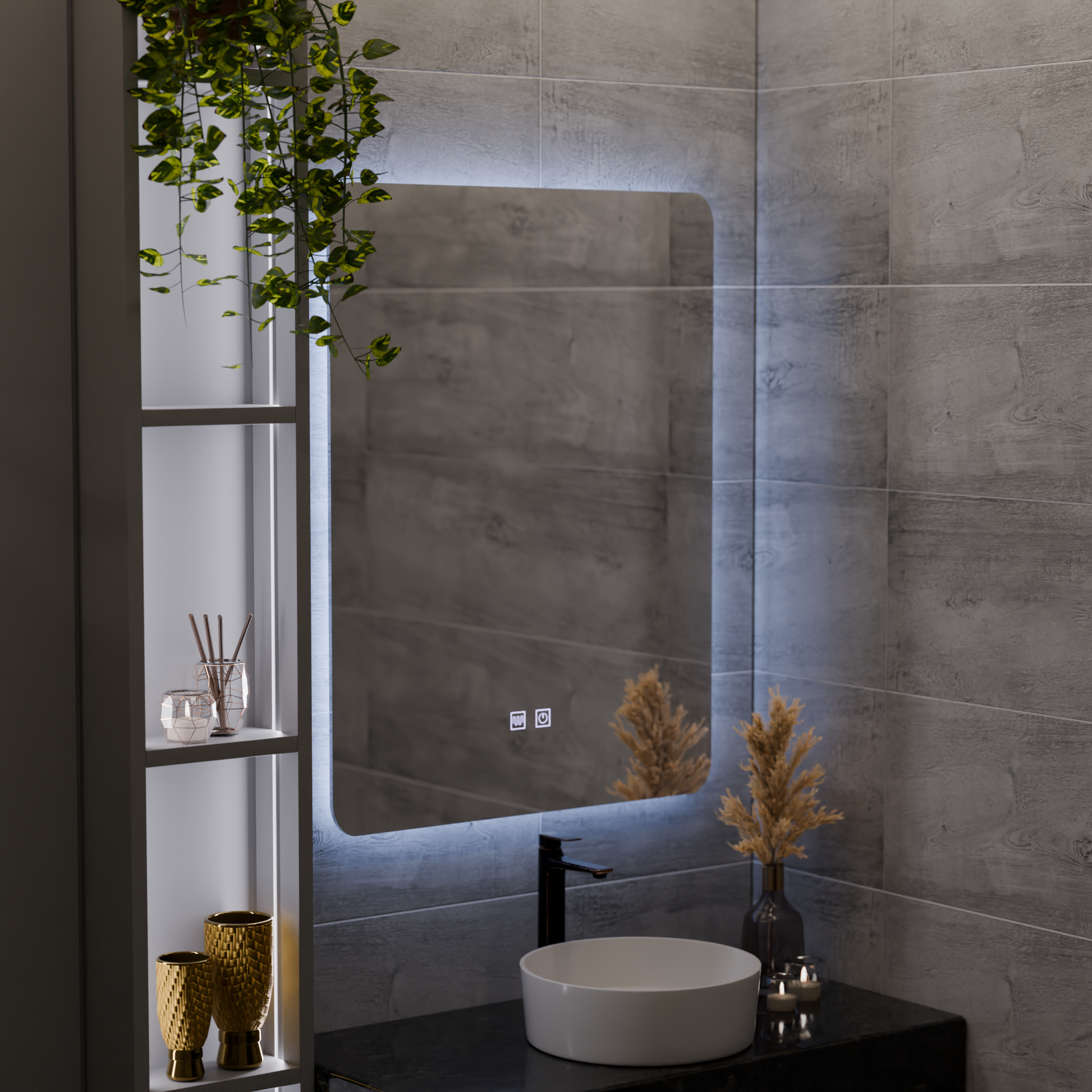 ARTEA Touch téglalap alakú LED-es tükör, 14W, 60X80cm, páramentesítő rendszer, szabályozható, hideg fényű 6000K tükrök Korman E alapértelmezett cím Alessandro Design