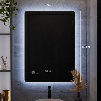 ARTEA Touch négyszögletes LED tükör, 14W, 60X80cm, páramentesítő rendszer, szabályozható, hideg fény 6000K