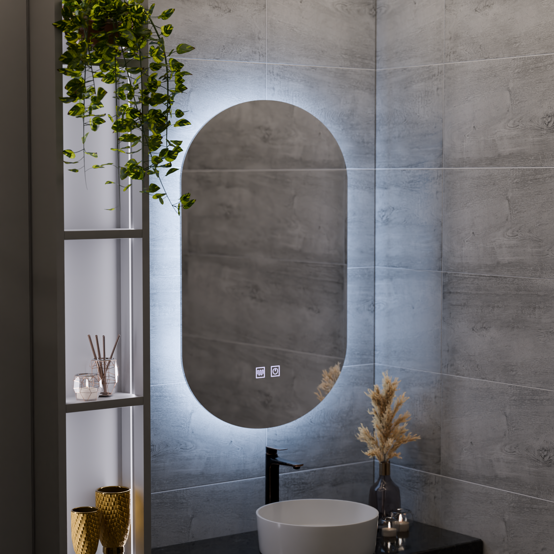 Ovális LED-es tükör, 50X80cm, E14S/50X80, érintés, páramentesítő rendszer tükrök Korman E alapértelmezett cím Alessandro Design