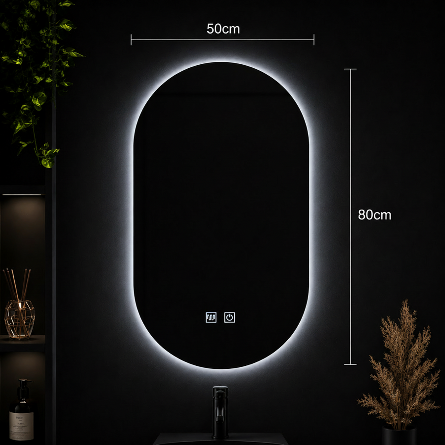 Ovális LED tükör, 50X80cm, E14S/50X80, Érintős, Páramentesítő rendszer