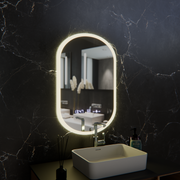 Ovális LED-es tükör, 50x80 cm, Lucia Marcello érzékelő, páramentesítő rendszer, óra és hőmérő, Dimabila Marcello tükrök alapértelmezett cím Alessandro Design