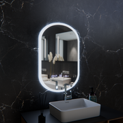 Ovális LED-es tükör, 50x80 cm, Lucia Marcello érzékelő, páramentesítő rendszer, óra és hőmérő, Dimabila Marcello tükrök alapértelmezett cím Alessandro Design