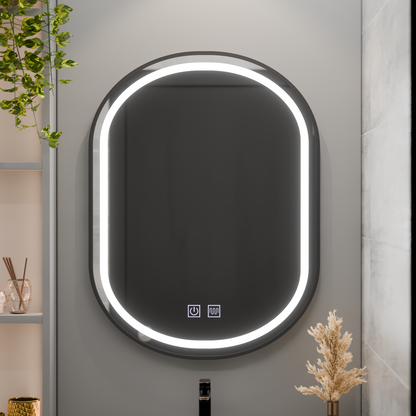 LED ovális tükör 60x80cm VETRO Touch szabályozható páramentesítő rendszer, fekete keret Korman Mirrors E Alapértelmezett cím Alessandro Design