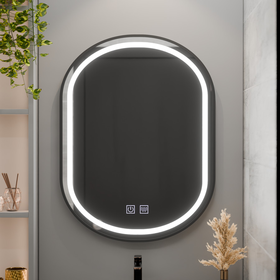 LED ovális tükör 60x80cm VETRO Touch szabályozható páramentesítő rendszer, fekete keret Korman Mirrors E Alapértelmezett cím Alessandro Design