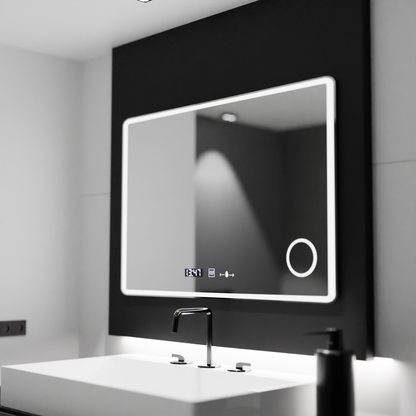 Négyszögletű LED-es tükör 120x80 Aura Riflesso Puro MotionGlow Marcello, Páramentesítő rendszer, Hőmérő és Óra, Mérhető tükrök Marcello Alapértelmezett cím Alessandro Design