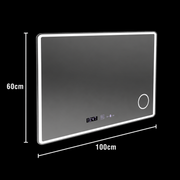 Négyszögletű LED tükör 100x60 Aura Riflesso Puro MotionGlow Marcello, Páramentesítő rendszer, Óra, Tompítható