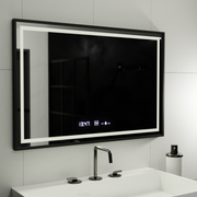 Négyszögletű LED tükör, 100x80 cm, Verite Majeste Noir MotionGlow Marcello, páramentesítő rendszer, óra és hőmérő, szabályozható tükrök Marcello alapértelmezett cím Alessandro Design