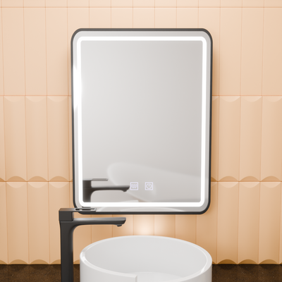 Négyszögletű LED tükör, 50x70cm, EDGE Touch, Páramentesítő rendszer, Fekete keret