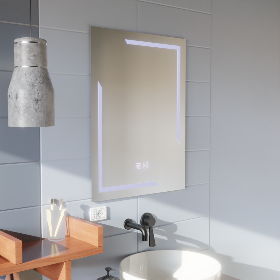 Négyszögletű LED tükör, 45x60 cm, ECLISSA Touch, páramentesítő rendszer, szabályozható, hideg fényű 6000K tükrök Korman E alapértelmezett cím Alessandro Design