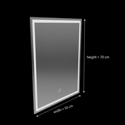 Téglalap alakú LED -tükör, 50x70 cm, keret alapvető érintés