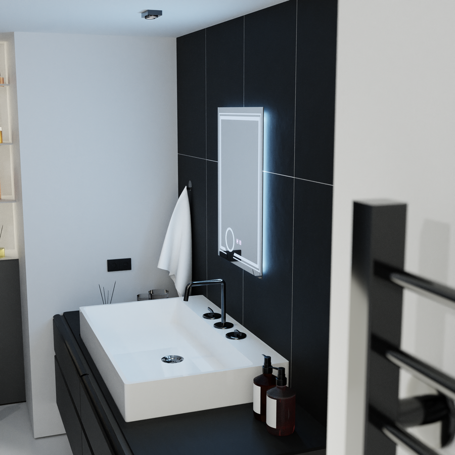 Négyszögletű LED-es tükör, 60x80cm, CANTO Touch, páramentesítő rendszer, szabályozható tükrök Korman E alapértelmezett cím Alessandro Design