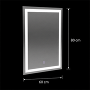 Téglalap alakú LED -tükör, 60x80 cm, keret alapvető érintés