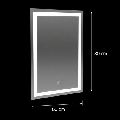 Téglalap alakú LED -tükör, 60x80 cm, keret alapvető érintés