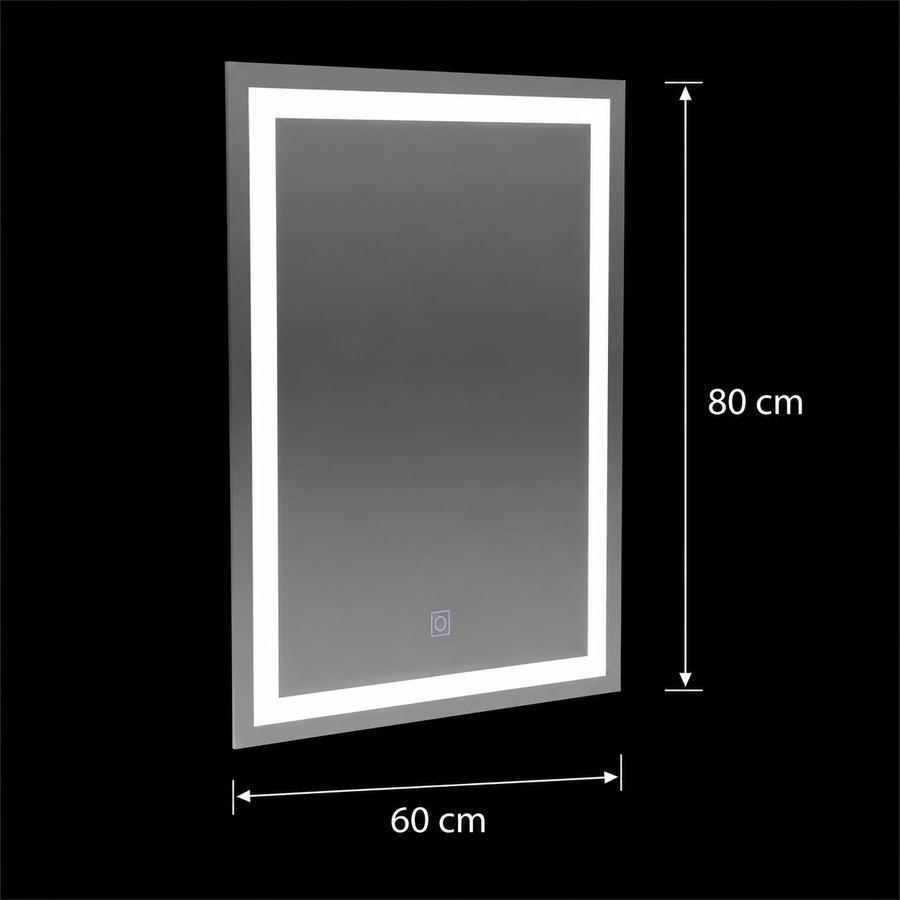 Téglalap alakú LED -tükör, 60x80 cm, keret alapvető érintés