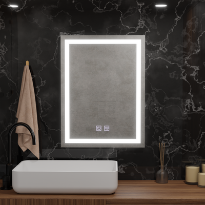 Négyszögletű LED tükör, 60x80cm, RADIANTE Touch, Páramentesítő rendszer, Tompítható