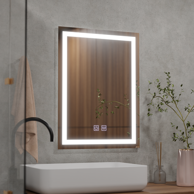 Négyszögletű LED-es tükör, 50x70cm, RADIANTE Touch, hideg fény, páramentesítő rendszer, szabályozható