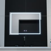 Négyszögletű LED-es tükör, 70x50cm, RADIANTE Touch, páramentesítő rendszer, szabályozható fürdőszobai tükör LED-del és páramentesítővel, alapértelmezett cím Alessandro Design