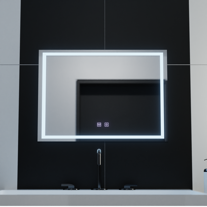 Négyszögletű LED-es tükör, 70x50cm, RADIANTE Touch, páramentesítő rendszer, szabályozható fürdőszobai tükör LED-del és páramentesítővel, alapértelmezett cím Alessandro Design