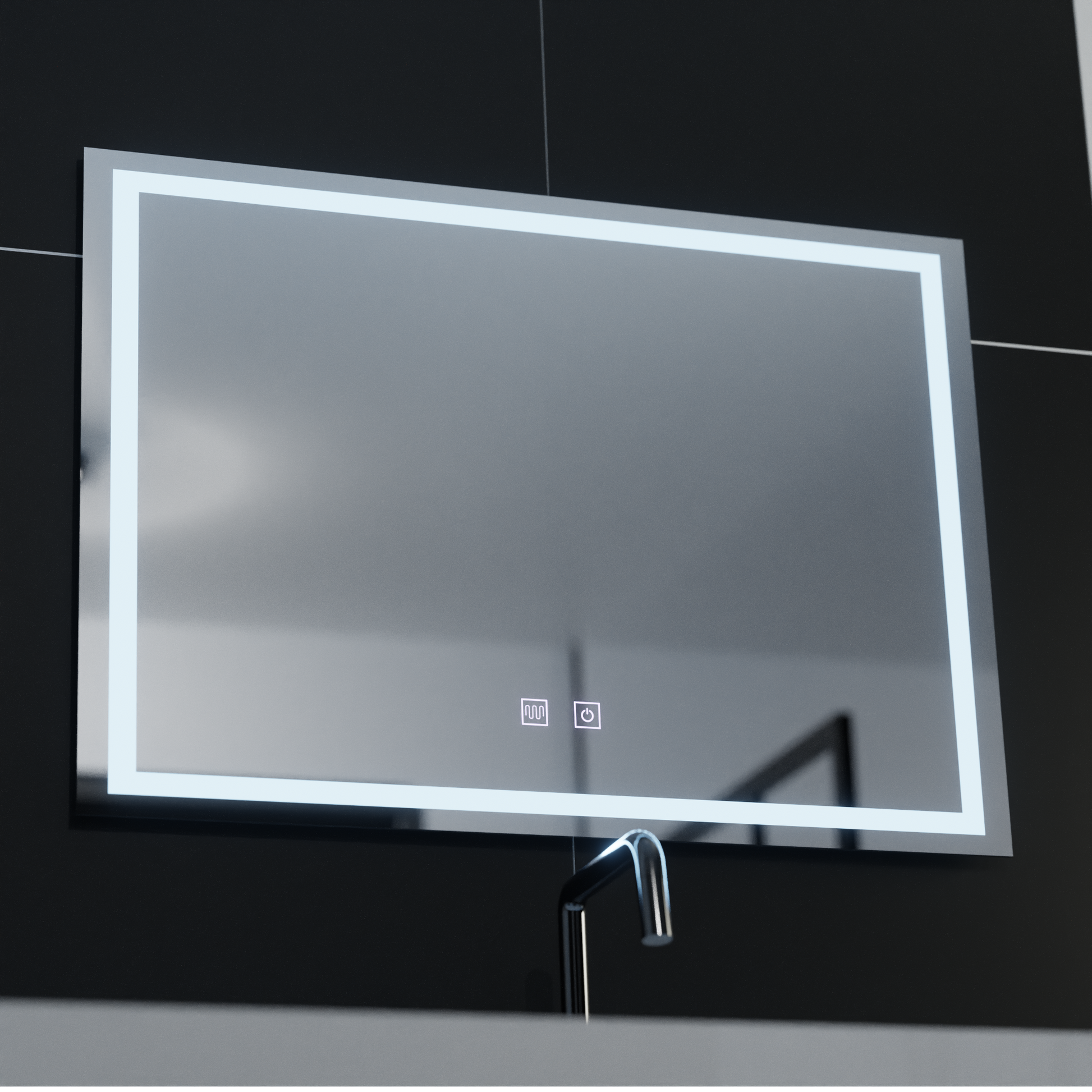 Négyszögletű LED-es tükör, 70x50cm, RADIANTE Touch, páramentesítő rendszer, szabályozható fürdőszobai tükör LED-del és páramentesítővel, alapértelmezett cím Alessandro Design