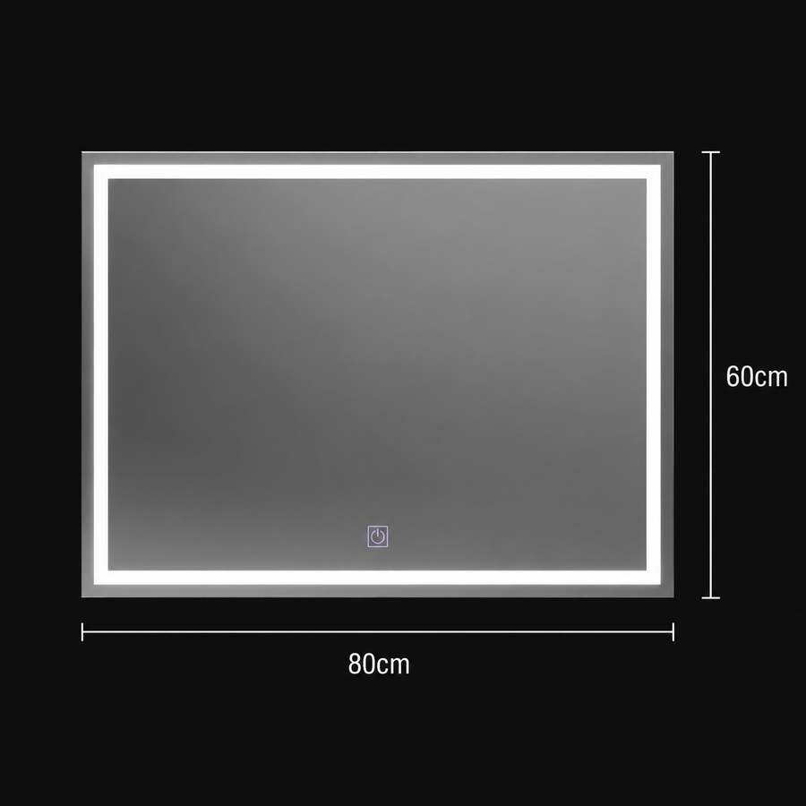 Téglalap alakú LED -tükör, 80x60 cm, keret alapvető érintés