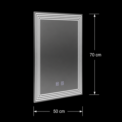 Négyszögletű LED-es tükör, Demist, 50x70cm, ADIS Basic Touch