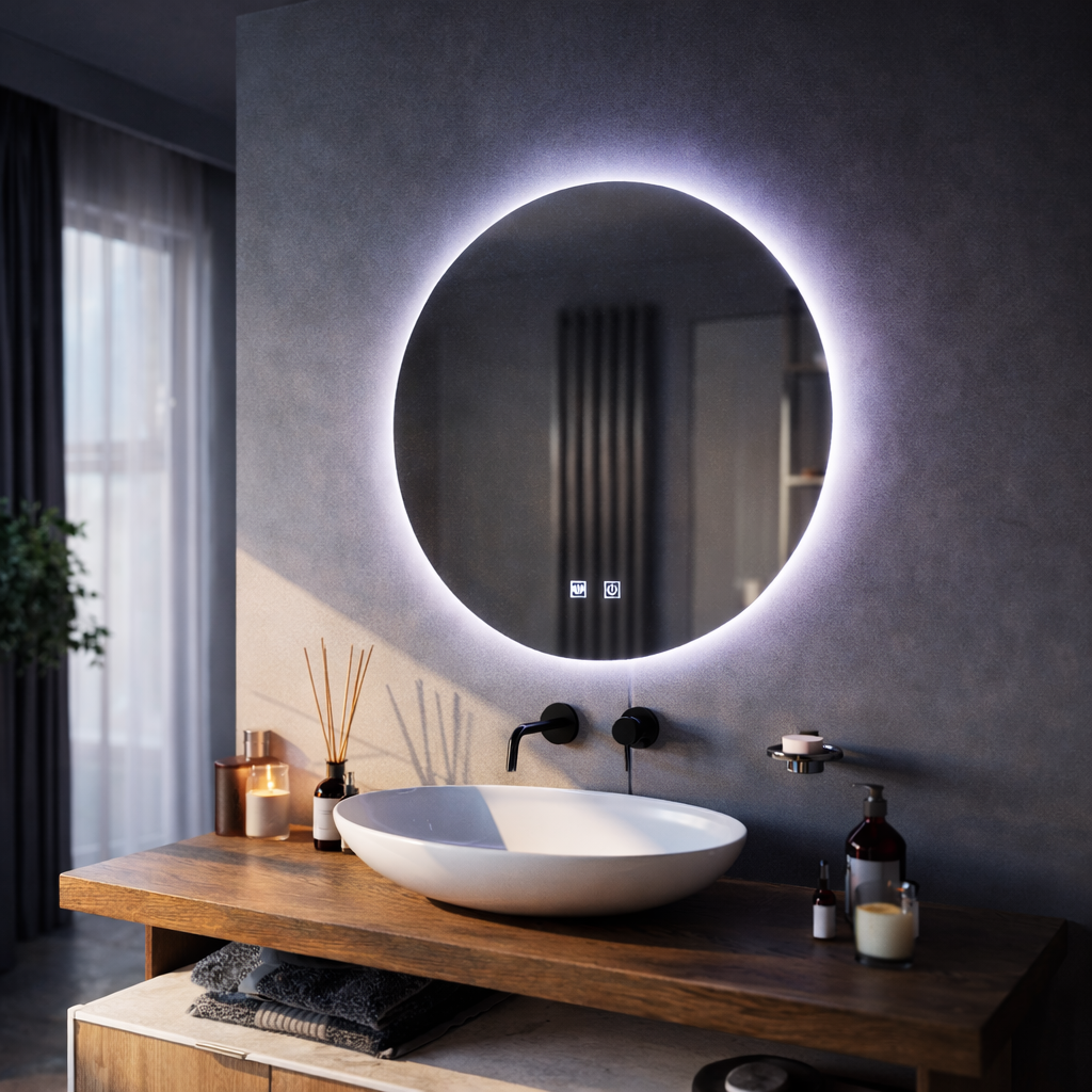 Kerek LED-es tükör, 12W, 50cm, Isolda, Touch, Páramentesítő rendszer, Hideg fény 6000K Tükrök Korman E Alapértelmezett cím Alessandro Design