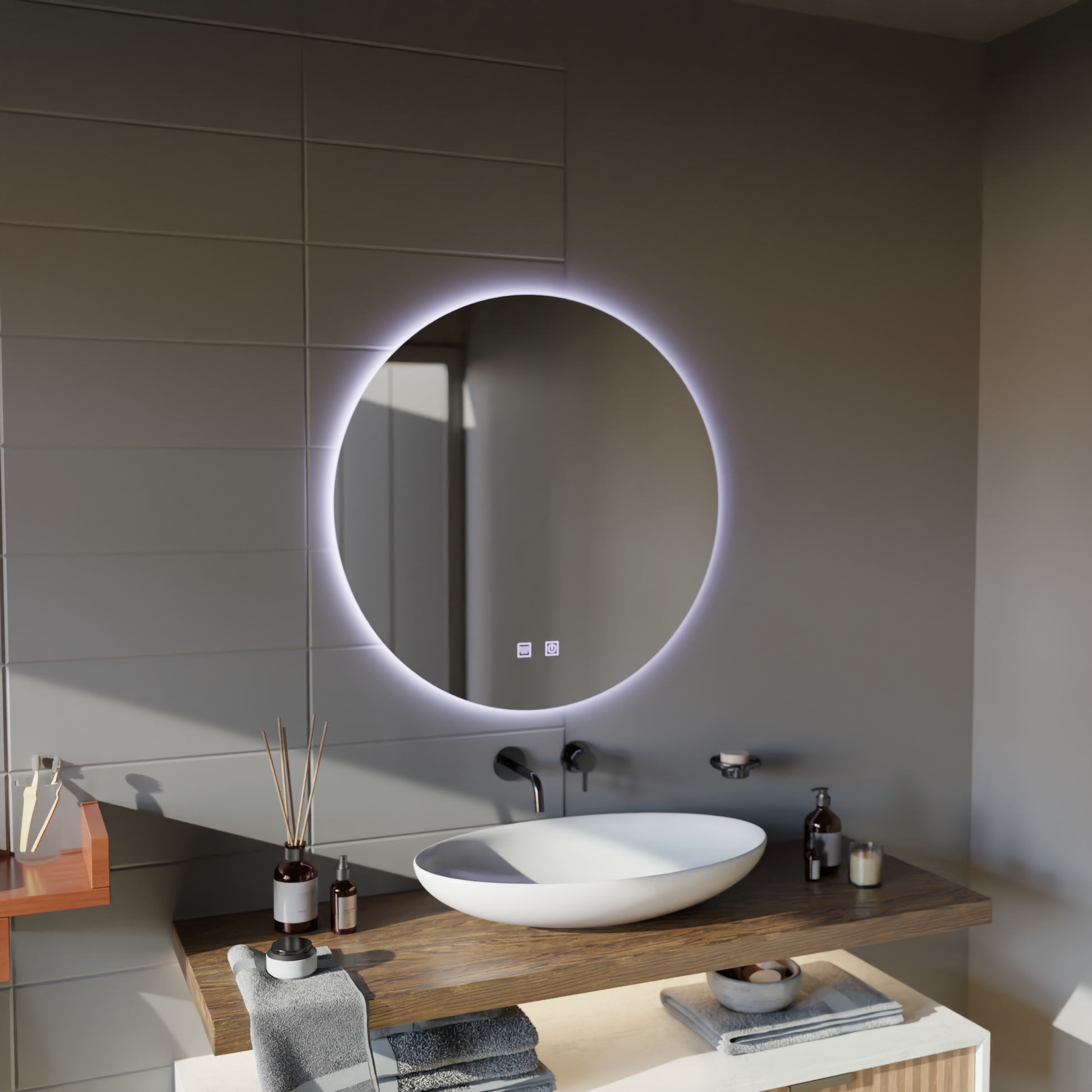 Kerek LED-es tükör, 12W, 50cm, Isolda, Touch, Páramentesítő rendszer, Hideg fény 6000K Tükrök Korman E Alapértelmezett cím Alessandro Design