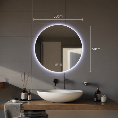 LED kerek tükör, 12W, 50cm, Isolda, Touch, páramentesítő rendszer, hideg fény 6000k