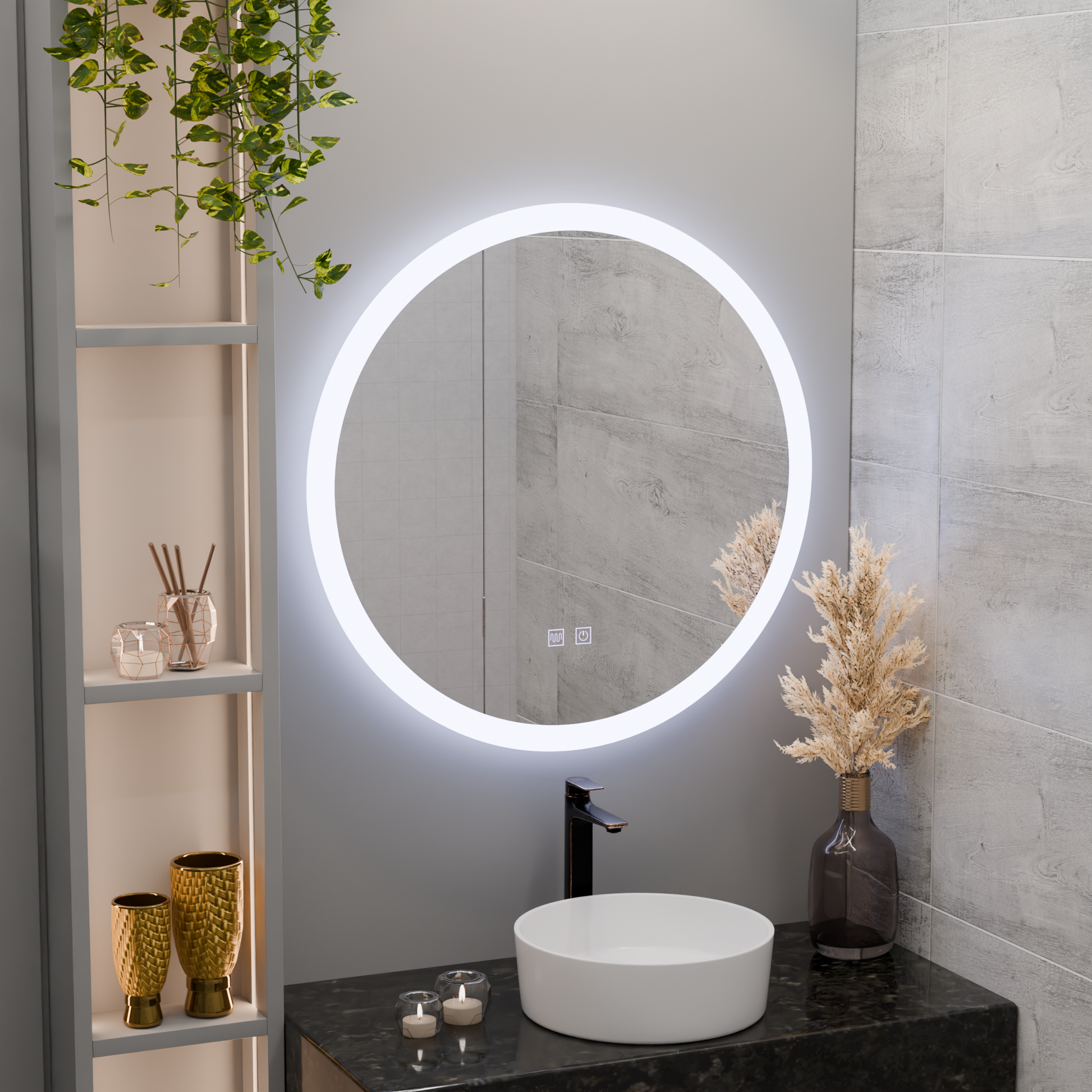 LED kerek tükör, 50 cm, Noxia Touch, páramentesítő rendszer, szabályozható tükrök Korman E alapértelmezett cím Alessandro Design