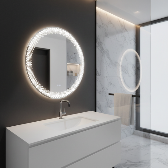 Nexos kerek LED tükör, 60 cm, 24 W, meleg/hideg/semleges fény, érzékelő, páramentesítő rendszer, óra, szabályozható