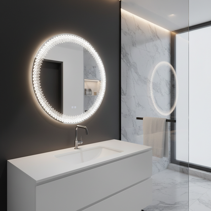 Nexos kerek LED tükör, 60 cm, 24 W, meleg/hideg/semleges fény, érzékelő, páramentesítő rendszer, óra, szabályozható
