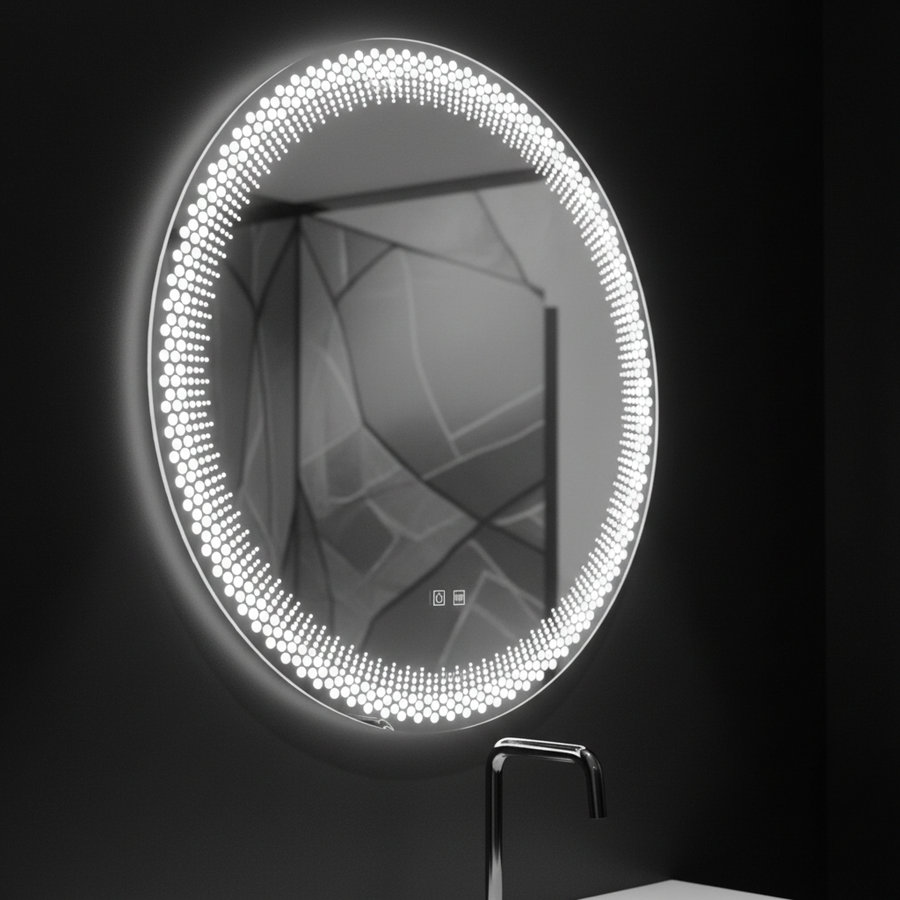Nexos kerek LED tükör, 60 cm, 24 W, meleg/hideg/semleges fény, érzékelő, páramentesítő rendszer, óra, szabályozható