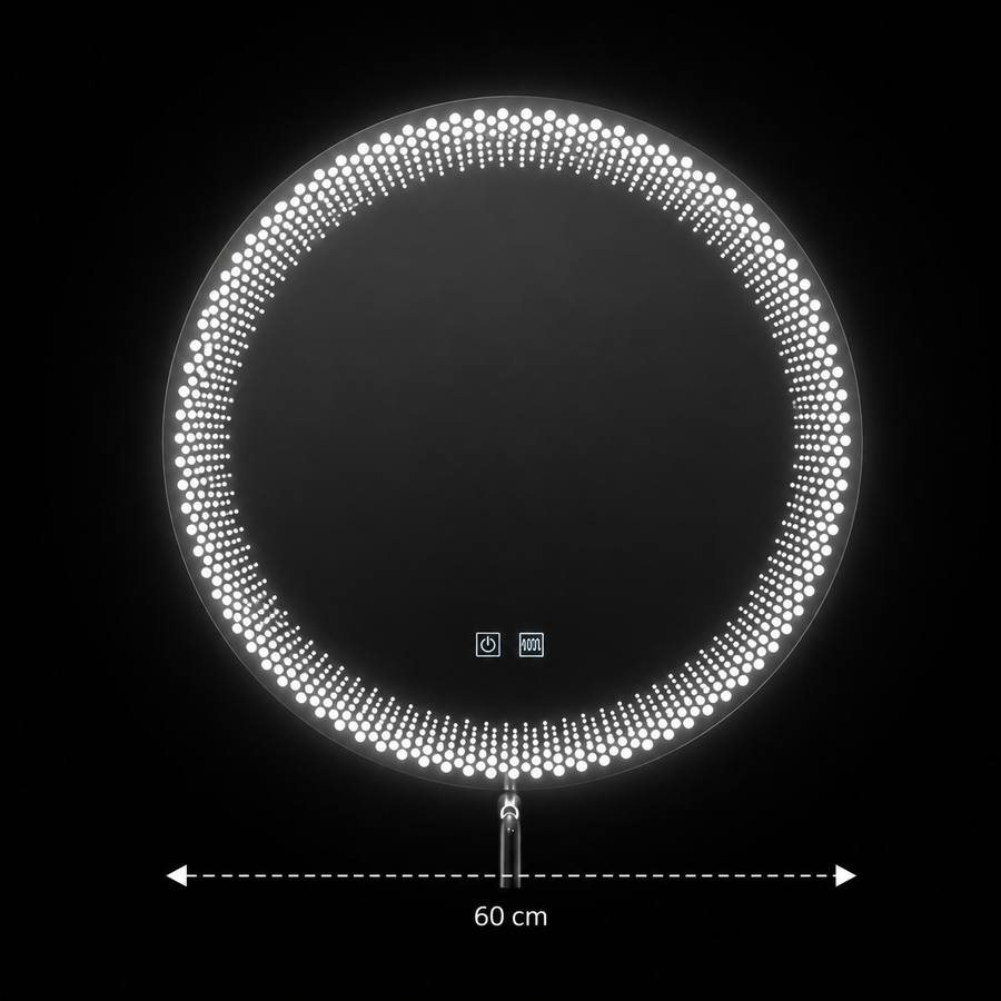 Nexos kerek LED tükör, 60 cm, 24 W, meleg/hideg/semleges fény, érzékelő, páramentesítő rendszer, óra, szabályozható
